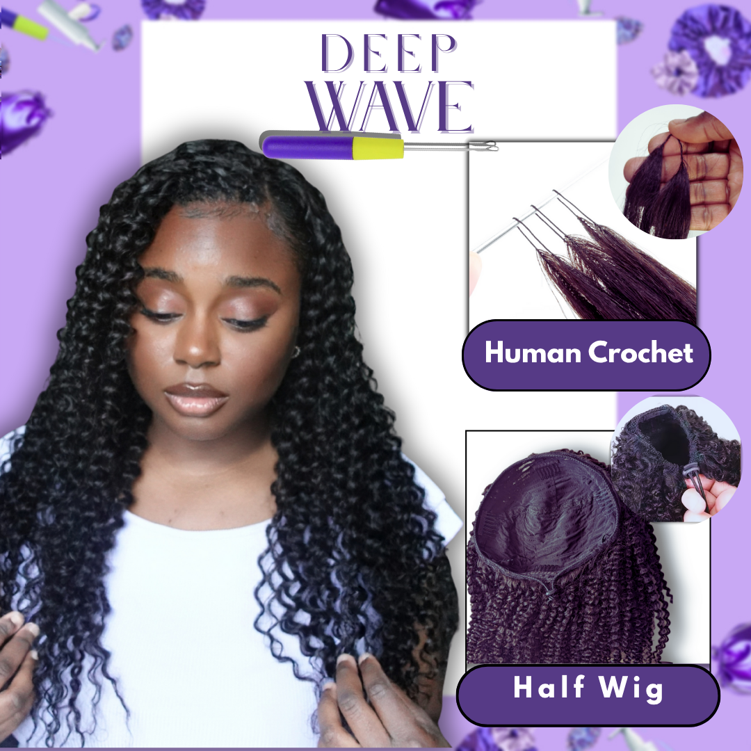 DEEP WAVE 10pc Human Crochet + HALF Wig
