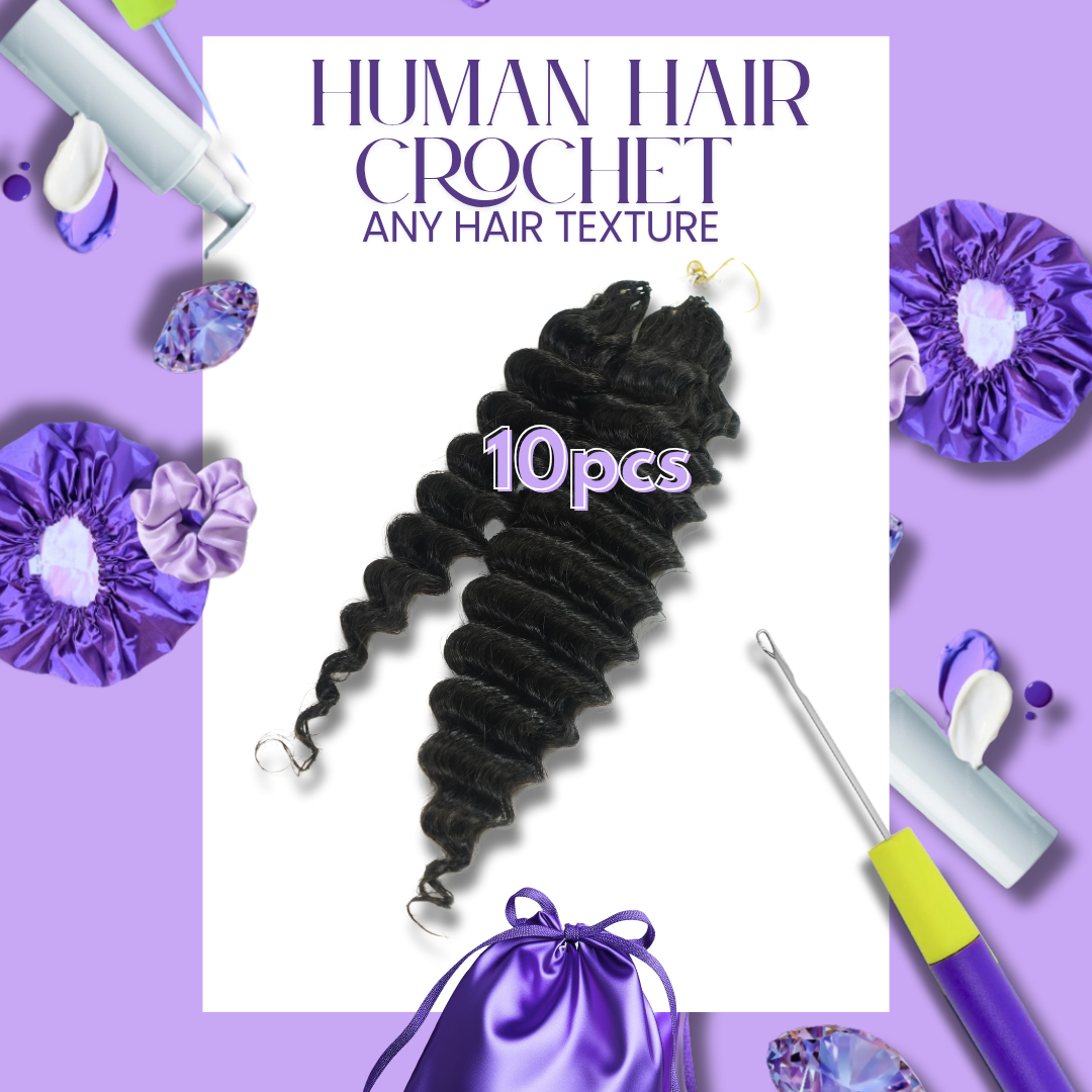 DEEP WAVE 10pc Human Crochet + HALF Wig