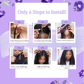 KINKY Curly 10pc Human Crochet + HALF Wig